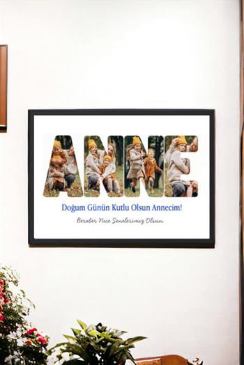 Anneye Doğum Günü Hediyesi Fotoğraflı ve Mesajlı Hediyelik Çerçeve