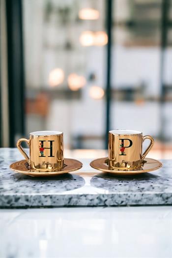 Anneye Ev Hediyesi İkili Gold Silver Türk Kahvesi Fincan Takımı