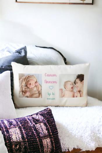 Anneye Fotoğraflı Hediye  Özel Tasarım Dikdörtgen Yastık