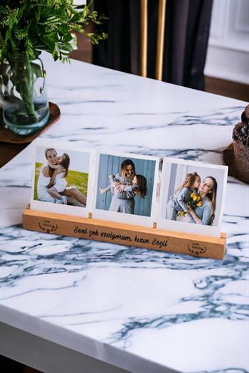Anneye Hediye 3 Fotoğraflı Ahşap Stand