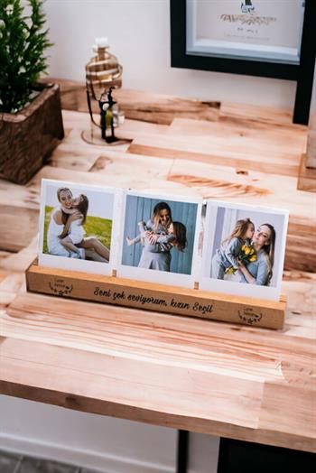 Anneye Hediye 3 Fotoğraflı Ahşap Stand