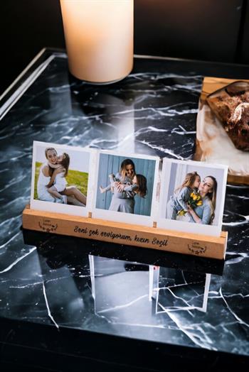 Anneye Hediye 3 Fotoğraflı Ahşap Stand