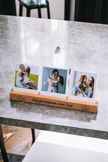 Anneye Hediye 3 Fotoğraflı Ahşap Stand
