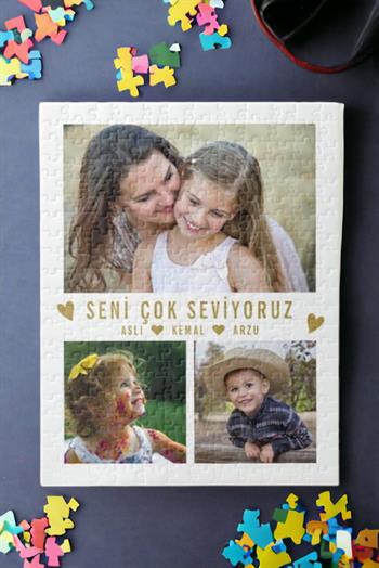 Anneye Hediye 3 Fotoğraflı Kolaj Tasarım Dikdörtgen Puzzle