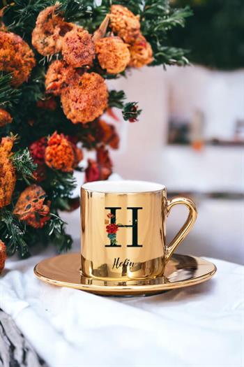 Anneye Hediye Baş Harfli ve İsimli Gold - Silver Türk Kahvesi