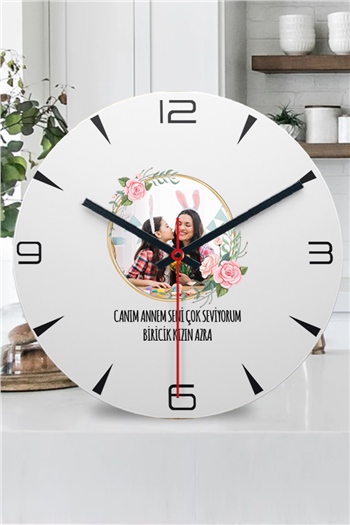 Anneye Fotoğraflı Hediye Kişiye Özel Duvar Saati