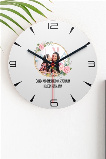 Anneye Fotoğraflı Hediye Kişiye Özel Duvar Saati
