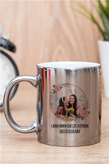 Anneye Hediye Fotoğraflı Gold - Silver Kupa Bardak