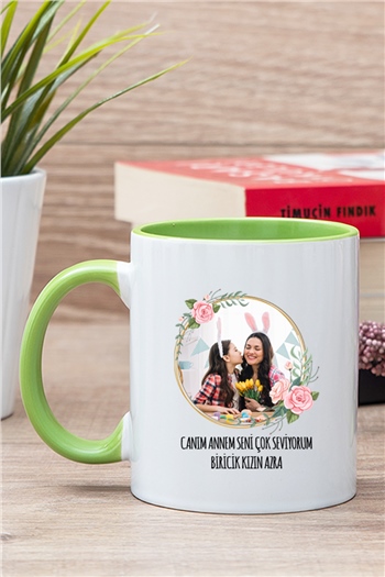 Anneye Hediye Fotoğraflı İçi Renkli Kupa Bardak