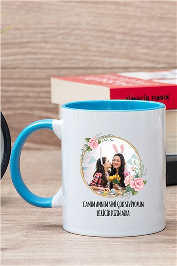 Anneye Hediye Fotoğraflı İçi Renkli Kupa Bardak