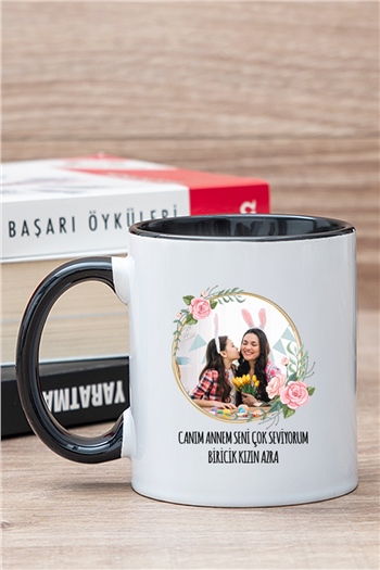 Anneye Hediye Fotoğraflı İçi Renkli Kupa Bardak