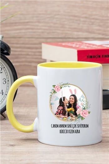 Anneye Hediye Fotoğraflı İçi Renkli Kupa Bardak