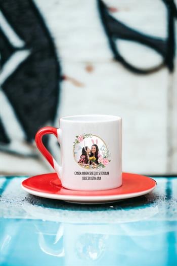 Anneye Hediye Fotoğraflı Renkli Türk Kahvesi Fincanı