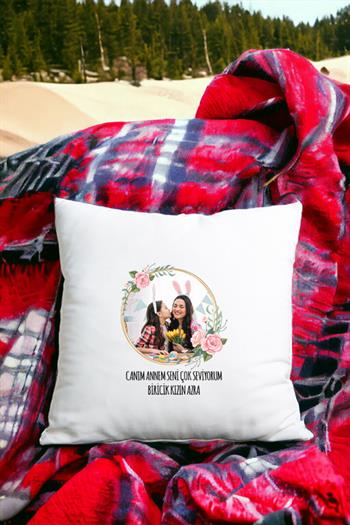 Anneye Hediye Fotoğraflı Saten Kare Yastık