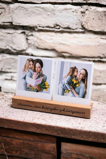 Anneye Hediye İki Fotoğraflı Ahşap Stand