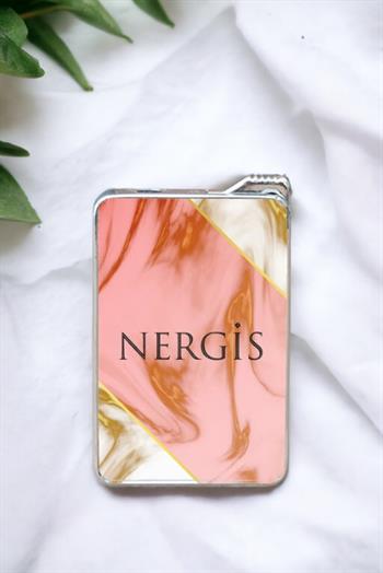 Anneye Hediye Pembe Mermer Tasarım İsimli Çakmak