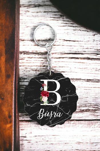Anneye Hediye Siyah Mermer Tasarım İsme Özel Anahtarlık