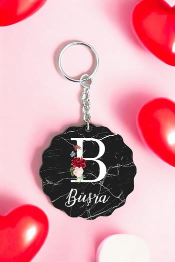 Anneye Hediye Siyah Mermer Tasarım İsme Özel Anahtarlık
