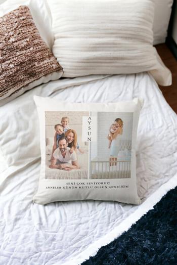 Anneye Kişiye Özel Hediye Fotoğraflı Saten Kare Yastık