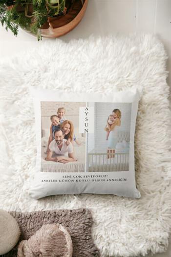 Anneye Kişiye Özel Hediye Fotoğraflı Saten Kare Yastık