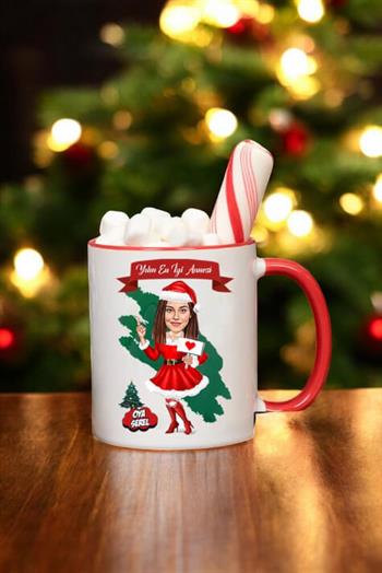 Anneye Yılbaşı Hediyesi Karikatürlü İçi Renkli Kupa Bardak