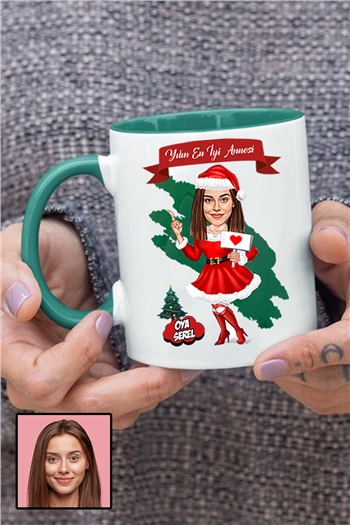 Anneye Yılbaşı Hediyesi Karikatürlü İçi Renkli Kupa Bardak