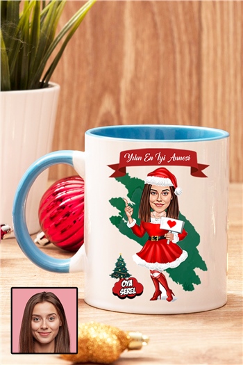 Anneye Yılbaşı Hediyesi Karikatürlü İçi Renkli Kupa Bardak