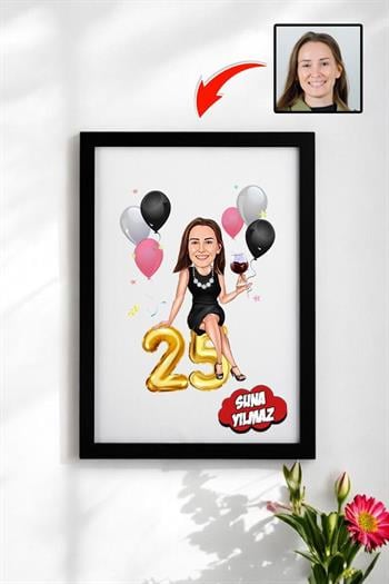Doğum Günü Hediyesi Karikatürlü Dikdörtgen Çerçeve