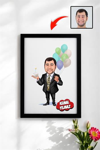 Arkadaşa Doğum Günü Hediyesi Karikatürlü Dikdörtgen Çerçeve