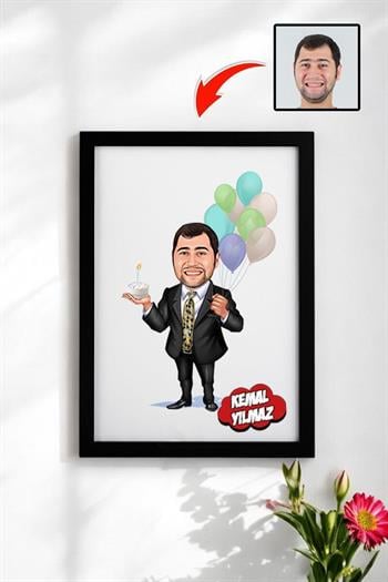 Eşe Doğum Günü Hediyesi Karikatürlü Dikdörtgen Çerçeve