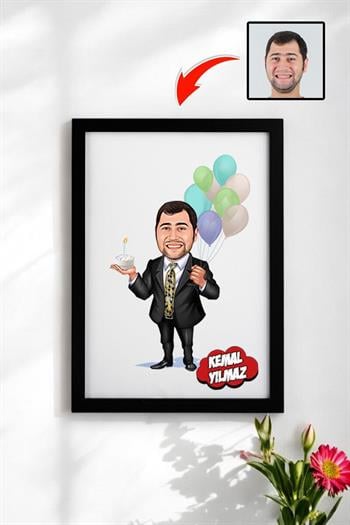 Doğum Günü Hediyesi Karikatürlü Dikdörtgen Çerçeve