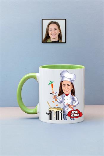 Aşçı Arkadaşa Hediye Kadın Chef Karikatürlü Kupa Bardak