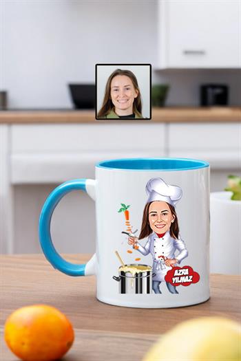 Aşçı Arkadaşa Hediye Kadın Chef Karikatürlü Kupa Bardak
