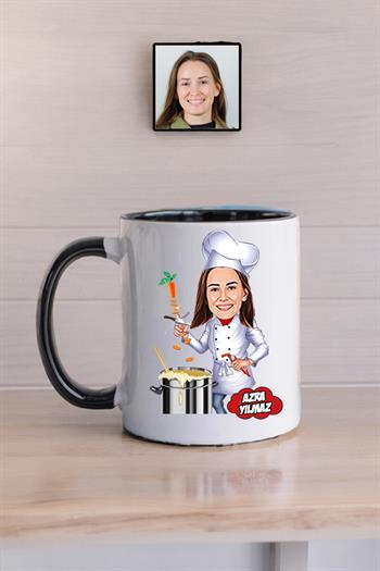 Aşçı Arkadaşa Hediye Kadın Chef Karikatürlü Kupa Bardak