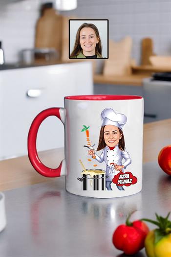 Aşçı Arkadaşa Hediye Kadın Chef Karikatürlü Kupa Bardak