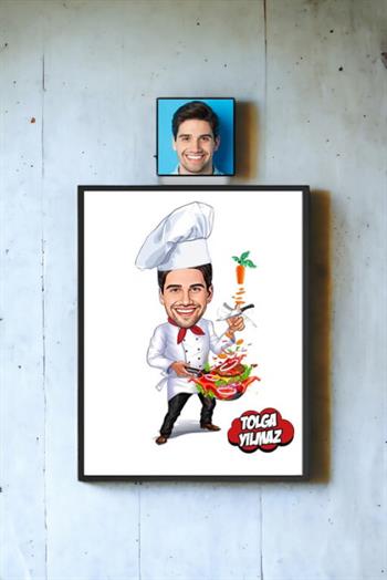 Aşçıya Hediye Kişiye Özel Aşçı Karikatürlü Hediyelik Çerçeve
