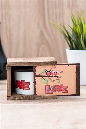 Aşık Baykuşlar Ahşap Kutulu Fincan