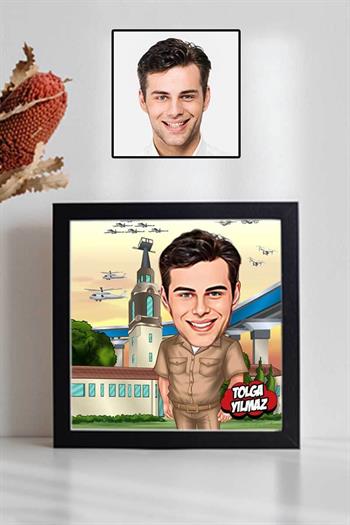 Asker Arkadaşa Hediye Karikatürlü Kare Çerçeve