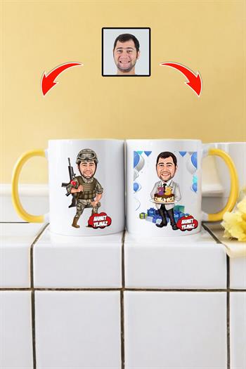 Asker Eşe Doğum Günü Hediyesi Karikatürlü Kupa Bardak