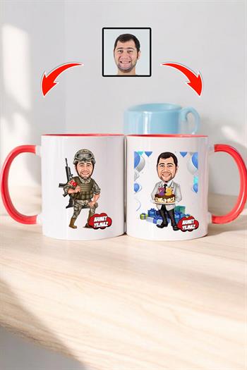Asker Eşe Doğum Günü Hediyesi Karikatürlü Kupa Bardak