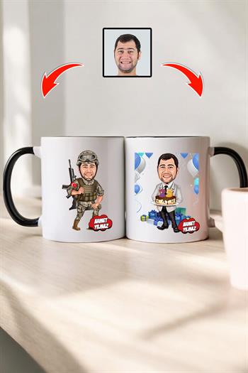 Asker Eşe Doğum Günü Hediyesi Karikatürlü Kupa Bardak