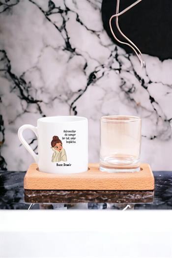 Astronotlar Sanıyor Ahşap Sunumlu Türk Kahvesi Fincanı