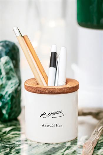Atatürk İmzalı İsme Özel Ahşap Kapaklı Kalemlik