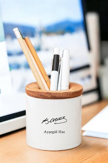 Atatürk İmzalı İsme Özel Ahşap Kapaklı Kalemlik