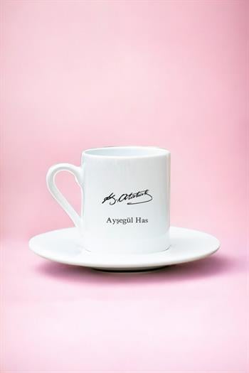 Atatürk İmzalı İsme Özel Beyaz Türk Kahvesi Fincanı