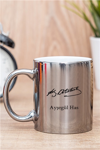 Atatürk İmzalı İsme Özel Gold - Silver Kupa Bardak