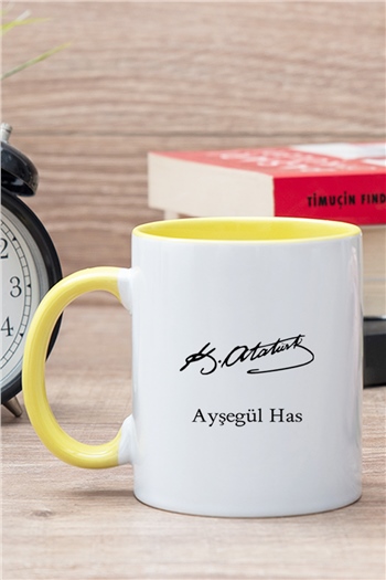 Atatürk İmzalı İsme Özel İçi Renkli Kupa Bardak