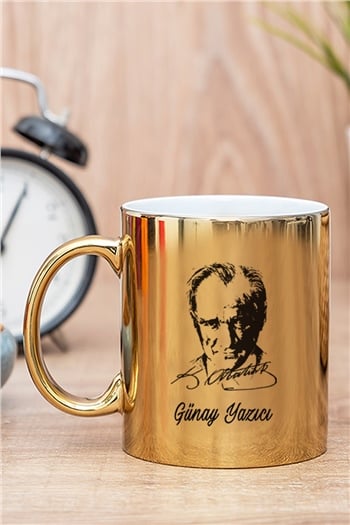 Atatürk Silüetli İsme Özel Gold - Silver Kupa Bardak