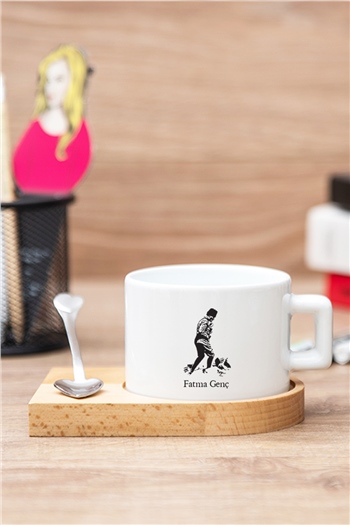 Atatürklü İsme Özel Ahşap Altlıklı Fincan