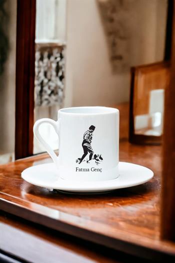 Atatürklü İsme Özel Beyaz Türk Kahvesi Fincanı